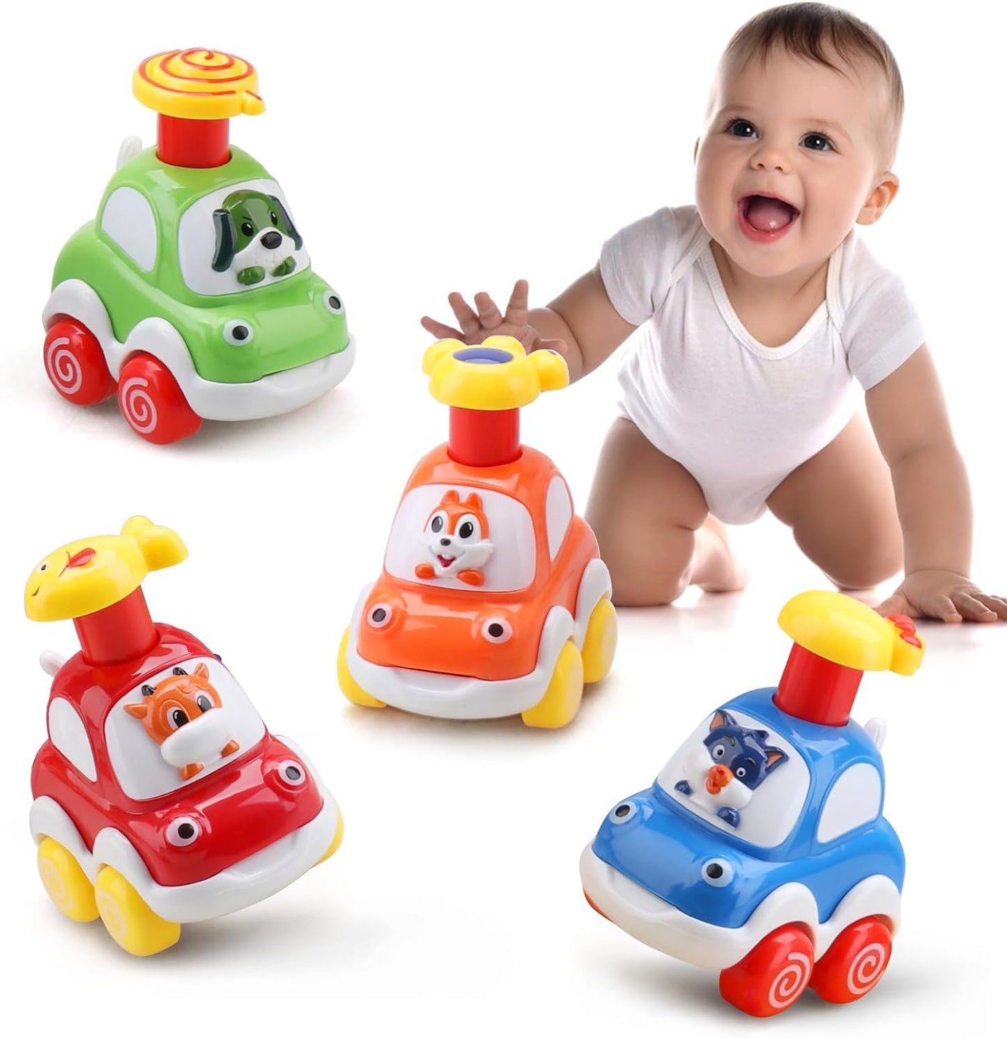 Amy&Benton Baby Toy Cars Toddler Toy Cars for 1 2 Year Old Cartoon Wind up Cars Press and Go Cars Push Go Cars for Toddlers 1-3 1St Birthday Gifts First Birthday Gift Toys Age 1 2 Year Old Baby Boys