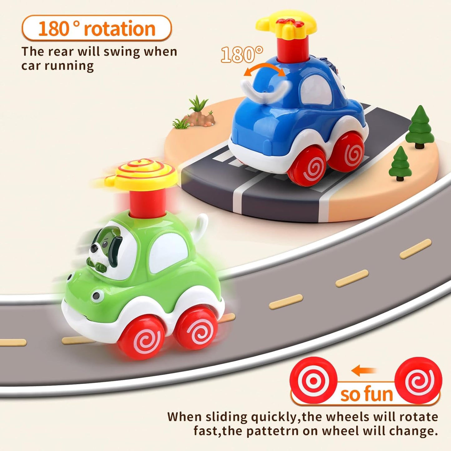 Amy&Benton Baby Toy Cars Toddler Toy Cars for 1 2 Year Old Cartoon Wind up Cars Press and Go Cars Push Go Cars for Toddlers 1-3 1St Birthday Gifts First Birthday Gift Toys Age 1 2 Year Old Baby Boys